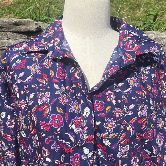 LANDS' End Navy Blue & Floral Casual Long Sleeve Button Down Top Size 18 T300 - Picture 5 of 6